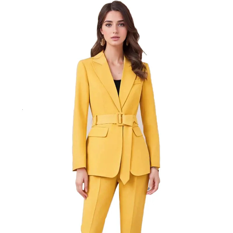 Elegant Fashion Lace Up Blazer Sets for Women 2 Pieces Autumn Chic Casual Long Sleeves Flare Pant Female Clothing Suit 250109