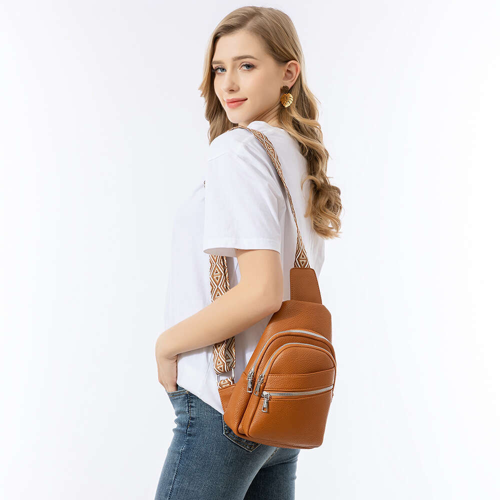 Ensptpu Leather Large Capacity Bag Women's Leisure Travel Multifunctional Chest Crossbody Bag, Versatile Backpack For Women