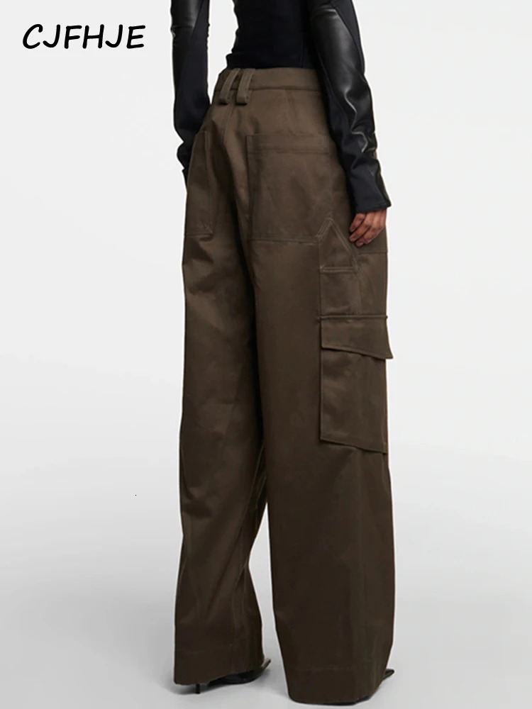 CJFHJE Women Wide Leg Pants Korean Fashion High Waist Two Piece Detachable Corset Boning Loose Fit Unisex Olive Cargo 250106