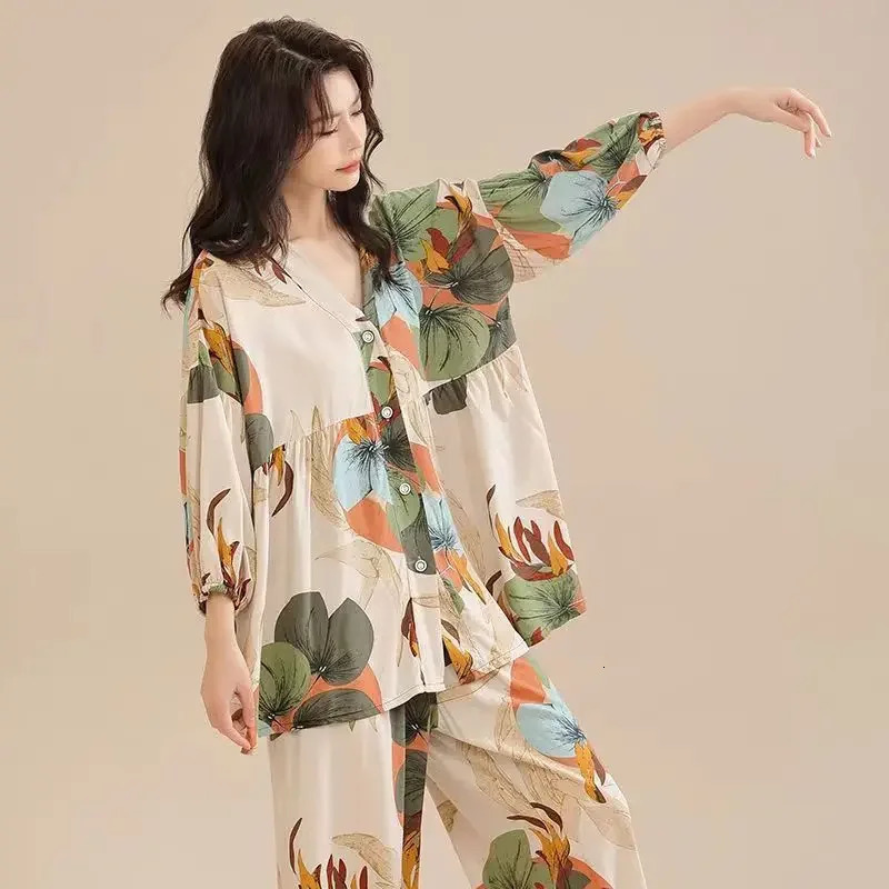 Pajama Pants Set Long Sleeve Womens Clothing Spring Autumn Button Cardigan Comfortable Casual Fashionable Breathable 250106