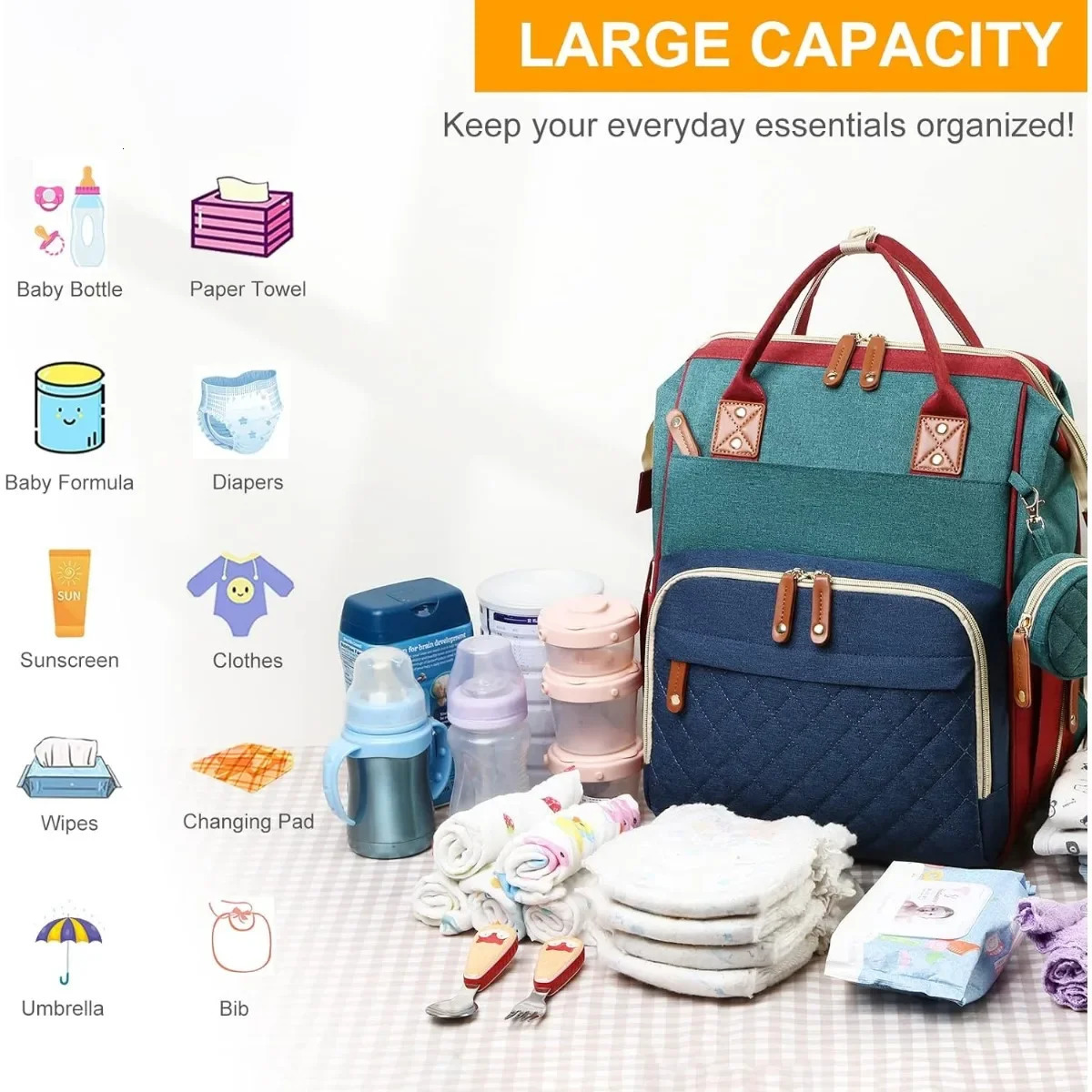 Diaper Bag with Changing Station 3 in 1 Baby Diaper Backpack with Foldable Changing Pad Large Travel Back Pack for Girl Boy 250106