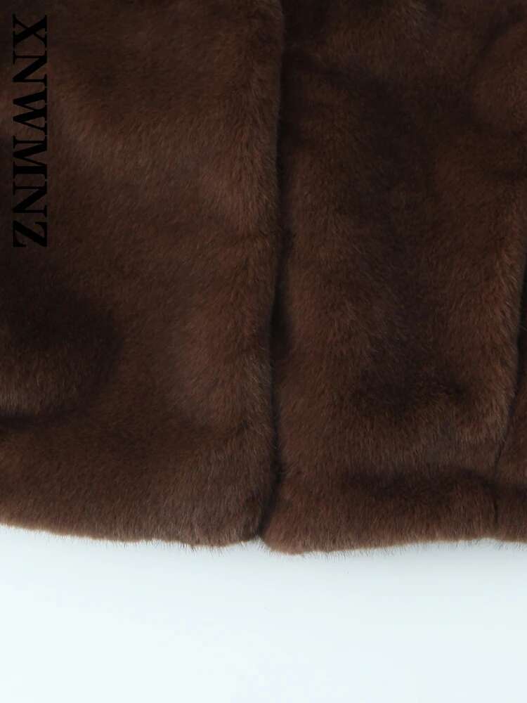 XNWMNZ 2024 Autumn New Lady Classic Turn-Down Collar Faux Fur Outerwear Coat Casual Female Long Sleeve Jacket Ruffles Thick Top