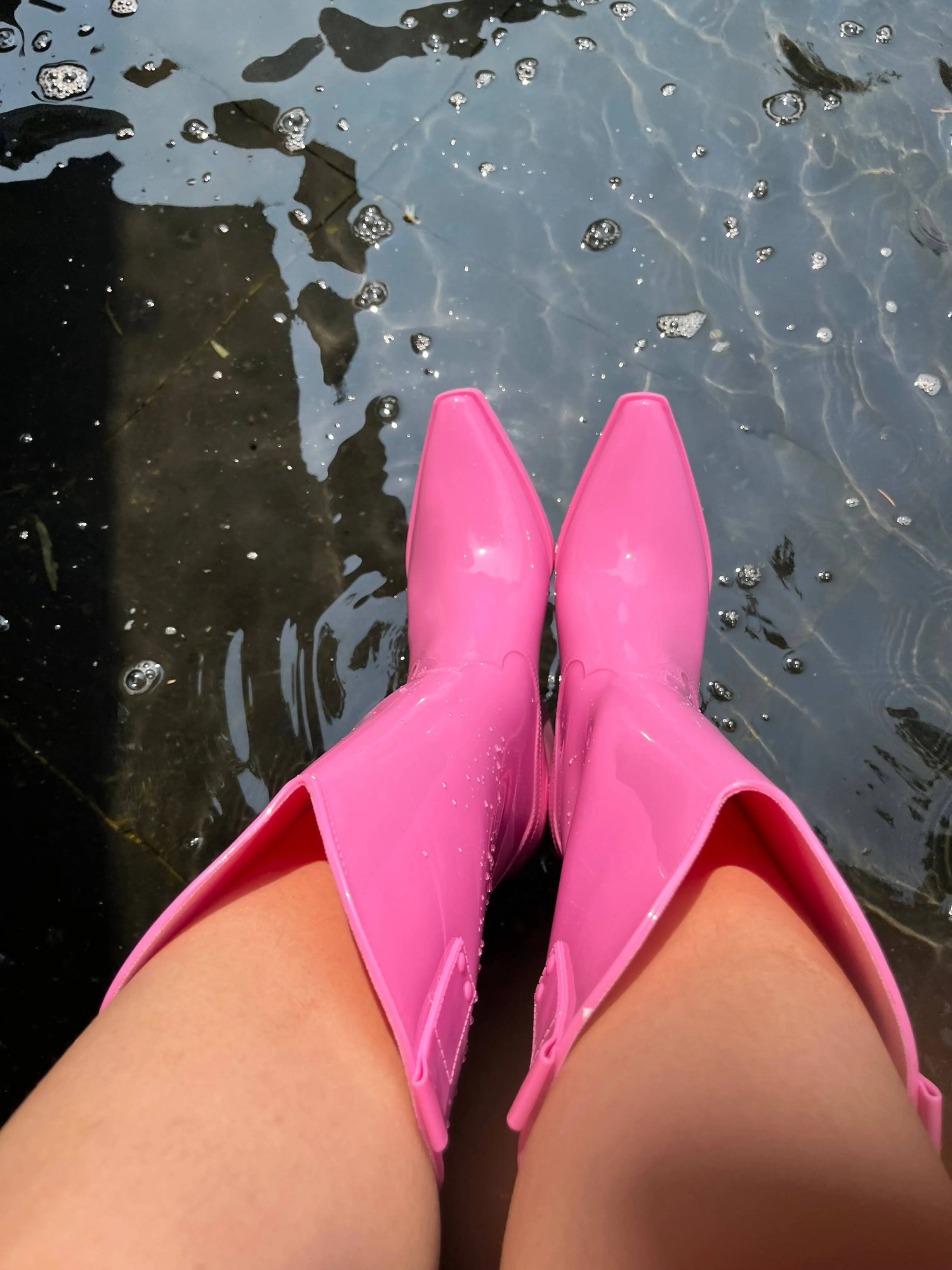 Traf Spring Women Rain Black Pink Cowboy Boots Rubber Boots For Women Chunky Mid Heel Rain Shoes 250106