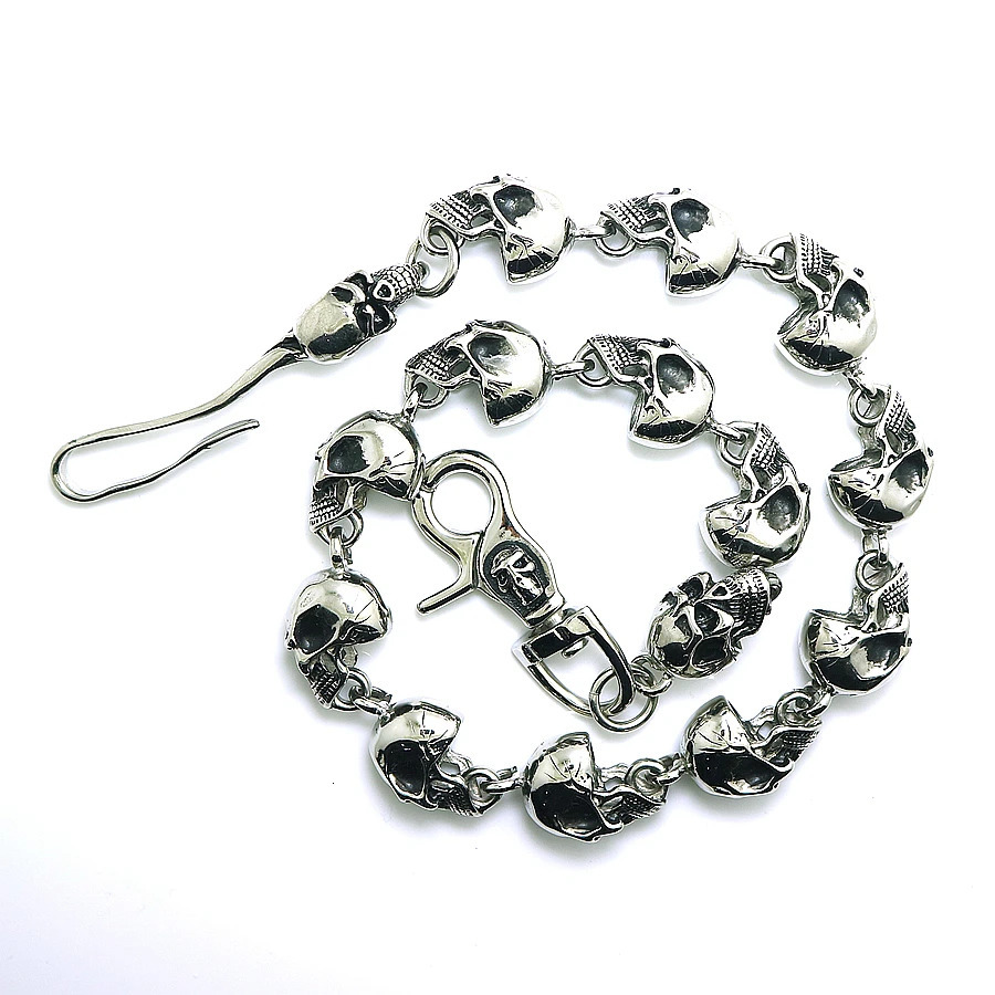 Unisex 316L Stainless Steel Silver Color Punk Gothic Skull Skeleton Jeans Chain 250107