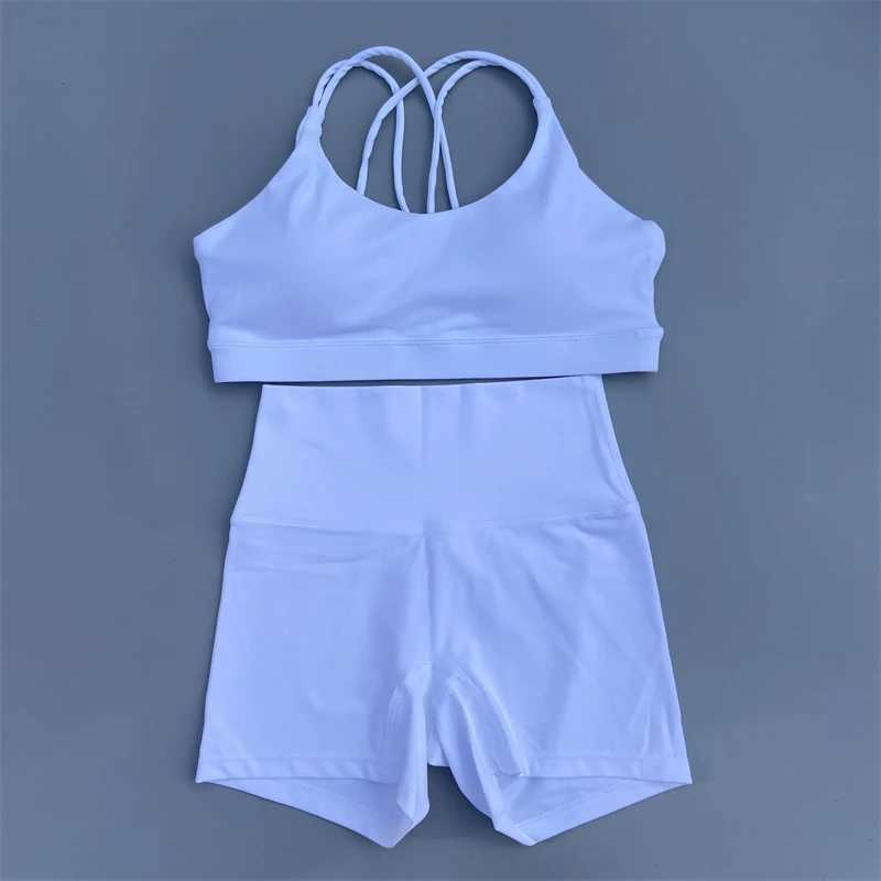 Yoga Shorts Set Women Gym Sports Set Workout Tracksuit 2 Piece Fitness Suit Cross Straps Bra High Waist Shorts Running ClothesXJ250109