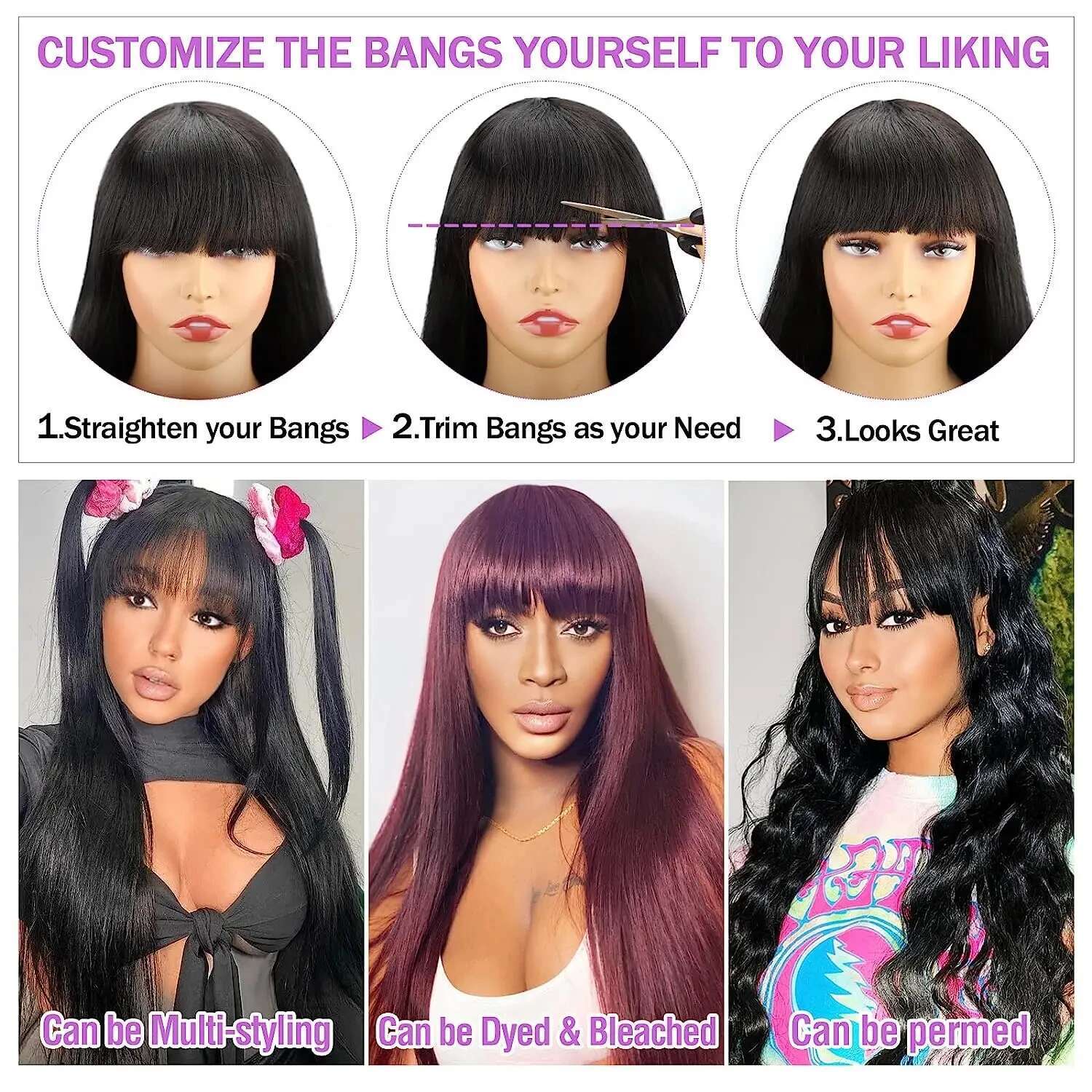 Bone Straight 13X4 Transparent Lace Frontal Human Wig With Bangs 30 Inch Brazilian Remy Hair Wigs For Black Women On Sales