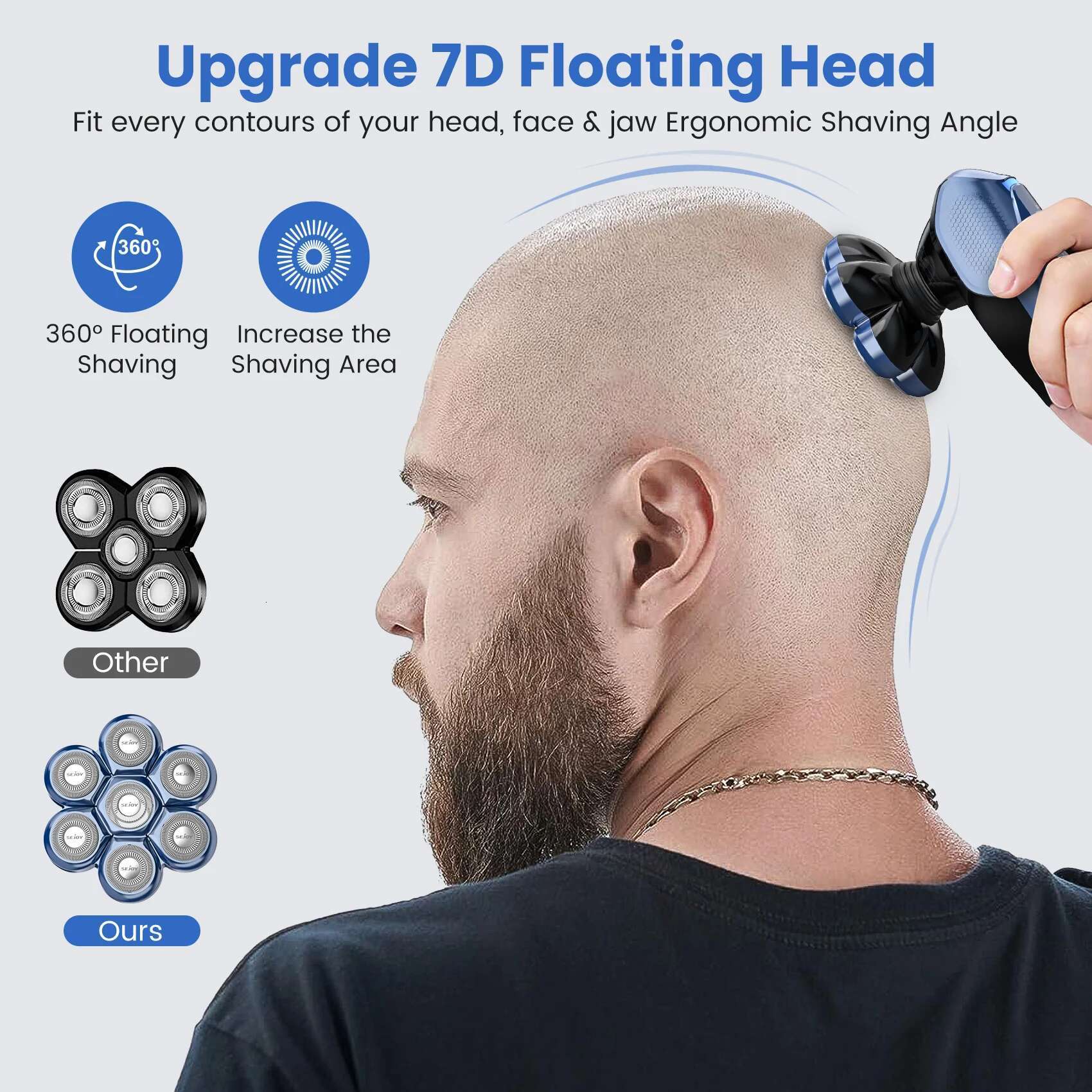 5 in 1 for Electric Razor Powerful 7d ating Bald Head Shaver Beard Shaving Trimmer hine For Men Grooming Kit