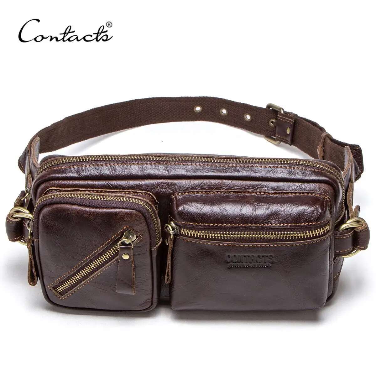 Contact's Genuine Leather Men's Belt New Small Fanny Pack Top Quality Male Waist Bag For Cell Phone Travel Chest Bags Man
