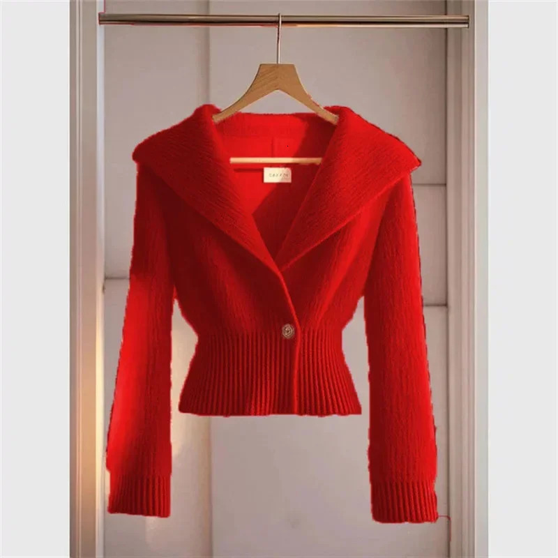Autumn Korean Fashion Knitted Sweater Cardigan Women Slim Longsleeved Waist Soft Jacket Ladies Tops 250108