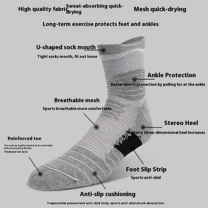 sport cotton socks soft breathable Non-slip elasticity quick dry socks for men