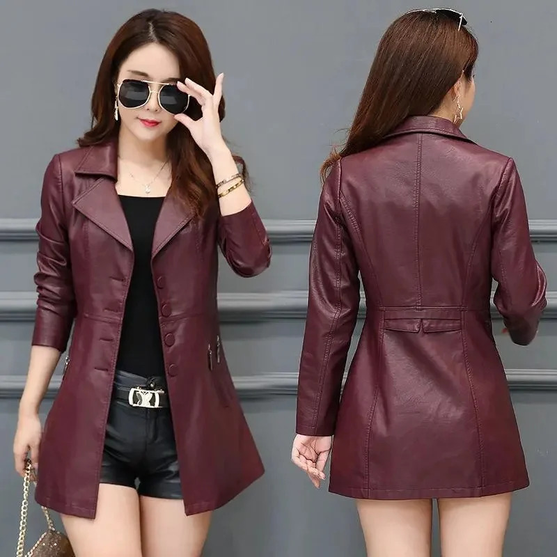 2024 AutumnWinter Haining Leather Coat Womens Mid length Korean Fit Thickened Windbreaker Trendy 250103