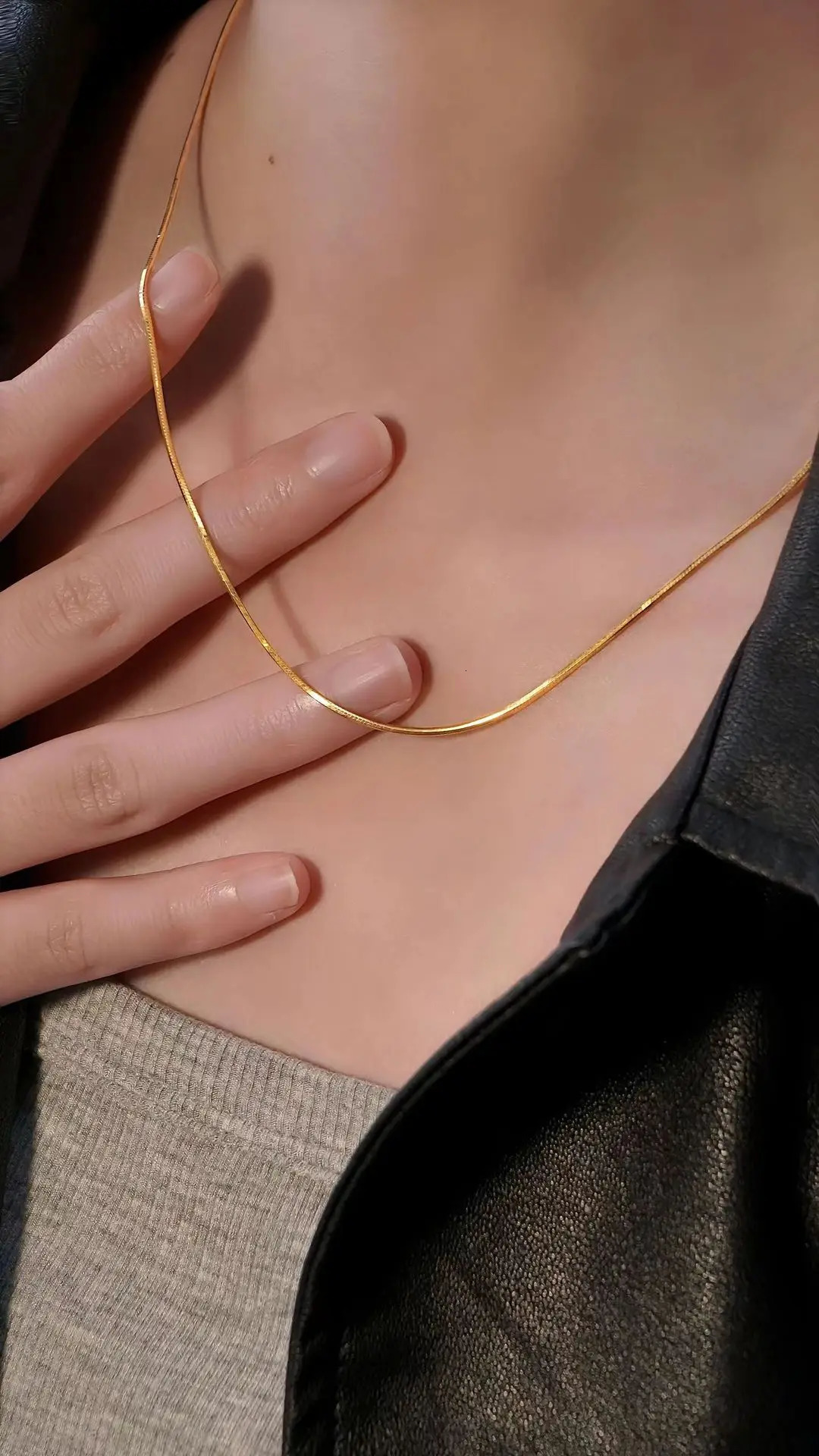 AU999 real gold necklace simple and elegant niche ladies 24K clavicle chain advanced versatile for your girlfriend 250109