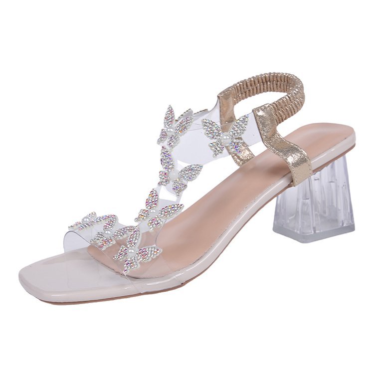 Women Slippers High Heel Sandals New Fashion Coarse Heel Design Butterfly Triple Black Beige Plus Size Free shipping