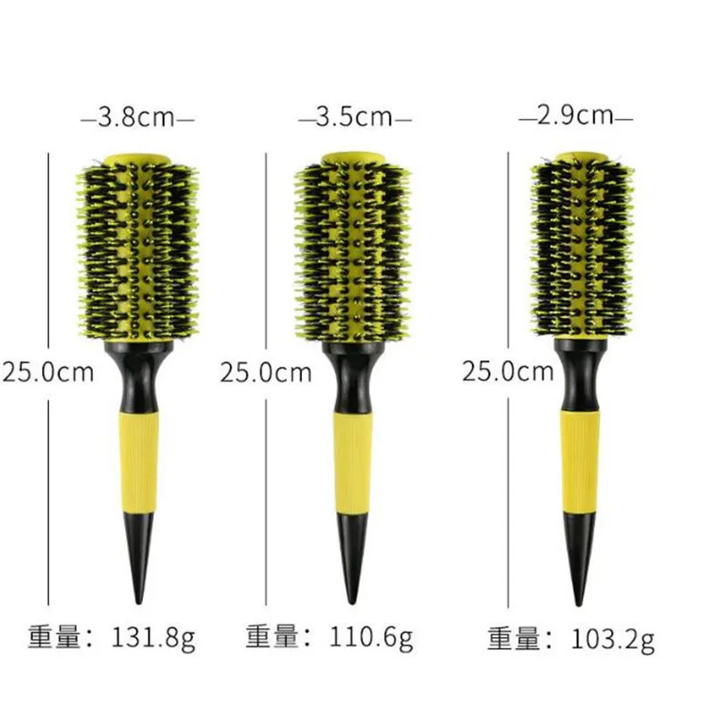 Professional 6pcs/set Yellow Boar Bristle Wooden Hair Comb Brush Nylon Round Hair Brush Salon Styling Tools Wholesale 250106