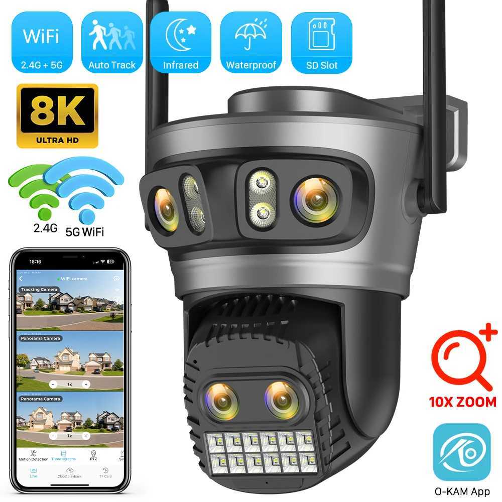 20MP 8K high-definition WiFi outdoor camera 10X zoom four lens three screen automatic tracking security protection 4K pan tilt CCTV video surveillance