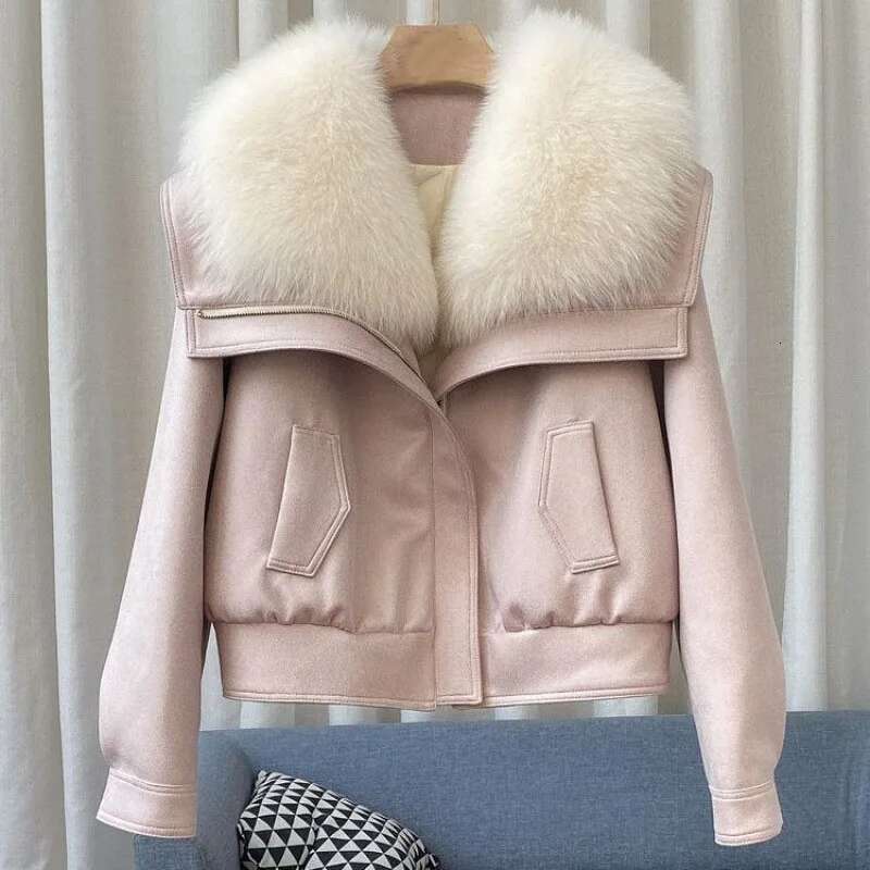 Leather Mink Fur Collar Winter Women White Duck Down Jacket Ladies Vintage Short Warm Puffer Coat Female Parka Outerwear
