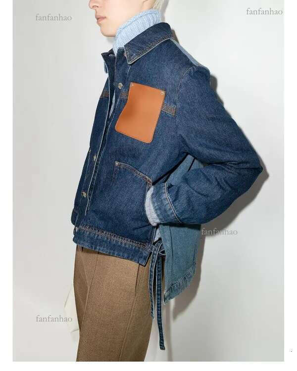 Womens Jackets 128637 128638 128639 Fashion Classic Trendy Women Men Stitching Contrast Denim Jacket Leather Pocket Top L1 230726