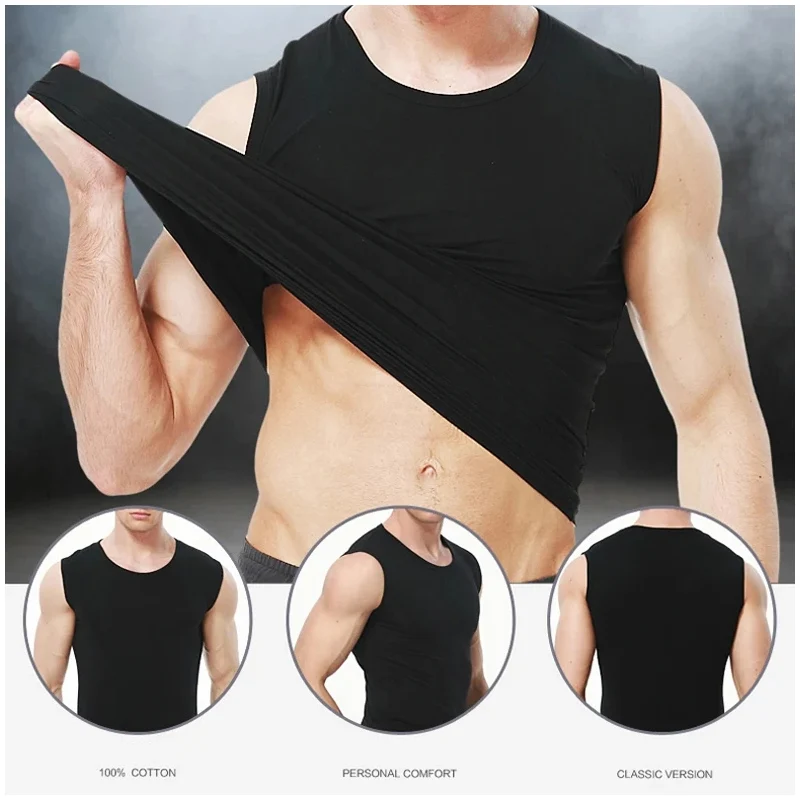 Men's four seasons tight sleeveless cotton base color vest comfortable exercise fitness sleeveless T-shirt with undershirt