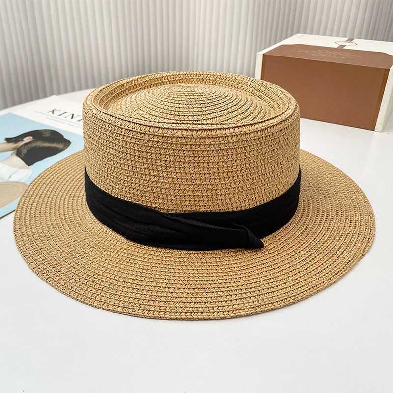 Warm summer seaside sun shading straw hat holiday outdoor wide brown beach hat woven UV resistant sun hat bow hat X250109