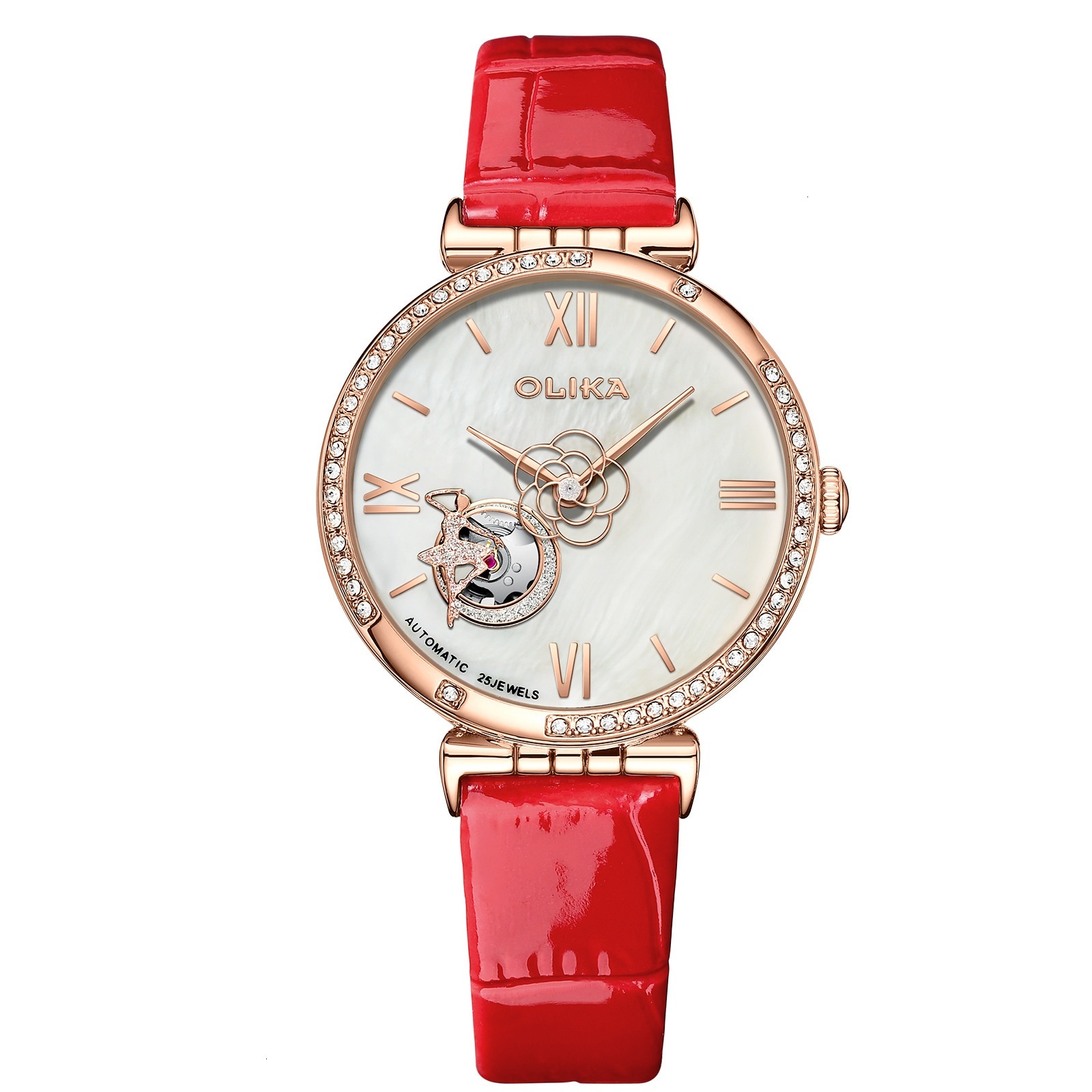 Stylish Women's Automatic Skeleton Mechanical Watch with Diamond Accents