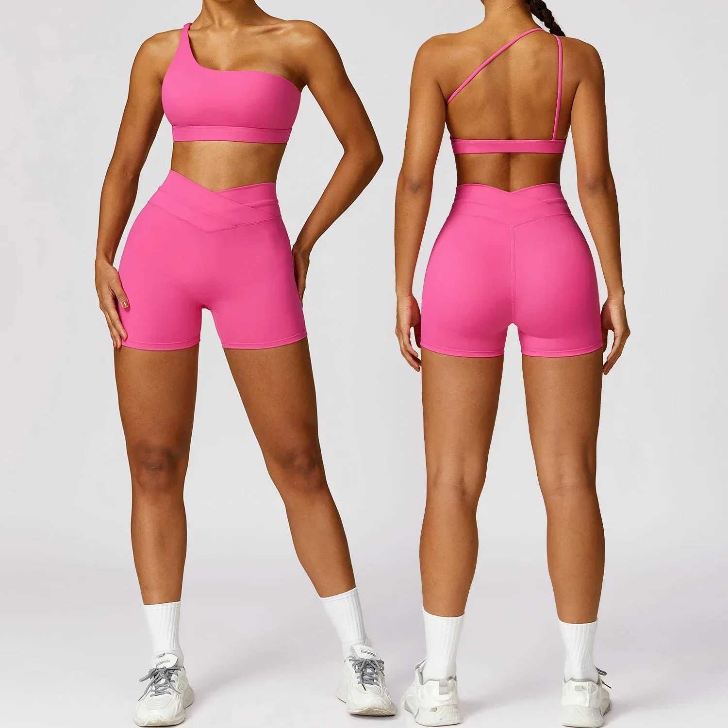 2 Piece Yoga Sets Quick Dry Woman Yoga Outfit Shorts One Shoulder Bras Sport Suit for Women Sportswear Fitness Gym Workout SetsXJ250109