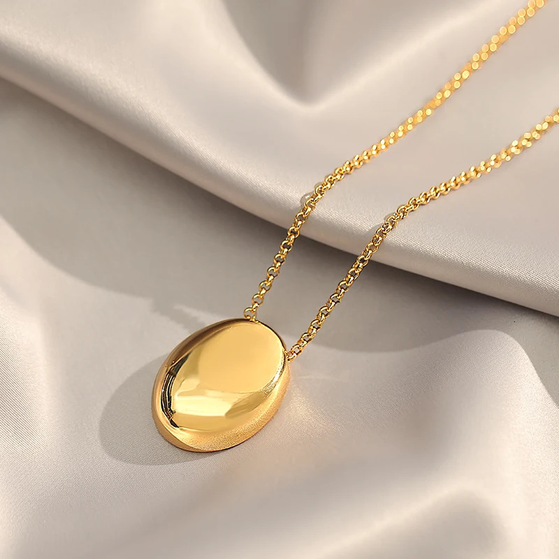 European and American Oval Pendant stainless steel Gold Color Long Necklace Fashion Jewelry Accessories Sweater Chian For Womens 250109