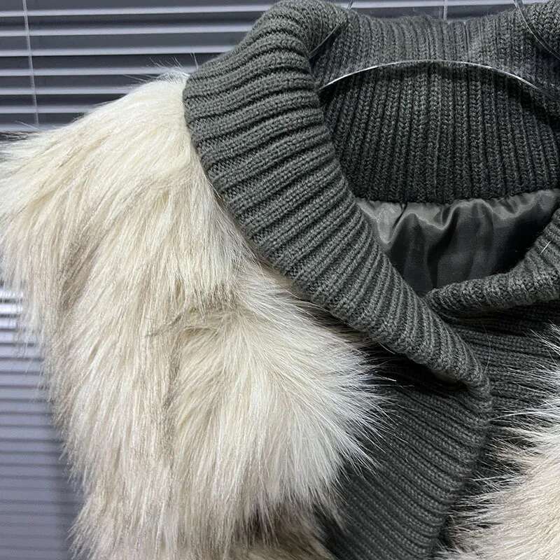 DEAT 2024 Winter New Items Fashion Fur Patchwork Waistcoat For Women Casual Contrast Color Vests Female Trend 33A2401