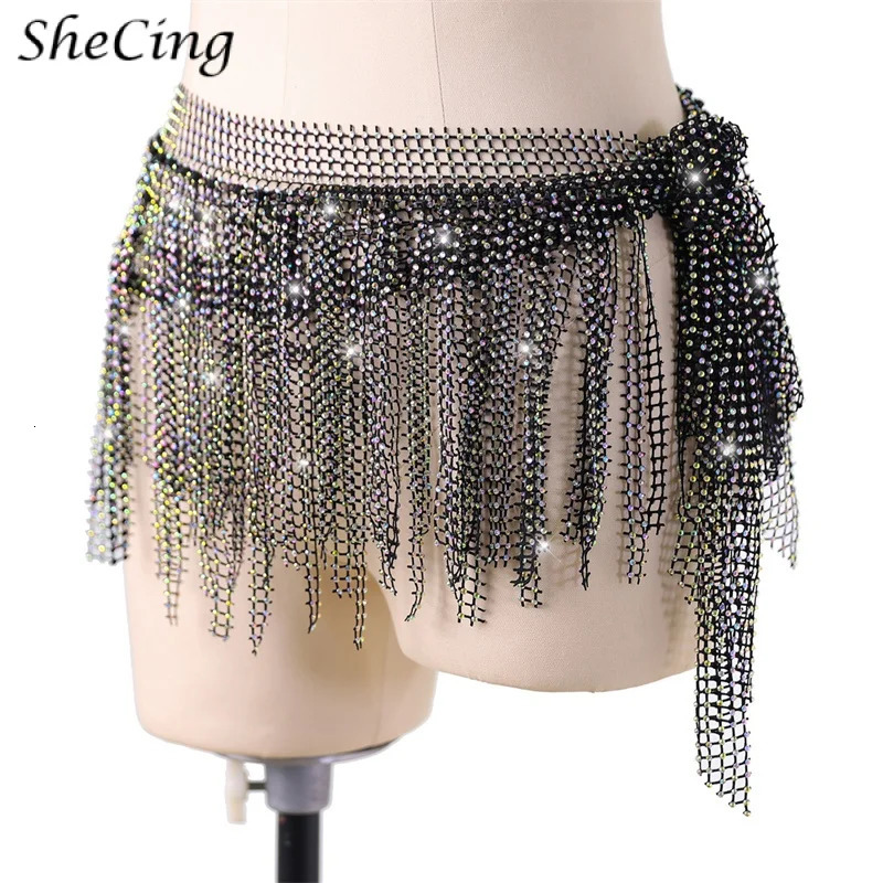 Women Glitter Belly Dance Hip Belt Scarf Diamond Exquisite Tassel Shawl Waist Chain Rave Outfit Stage Costume Practice Dancewear 250107