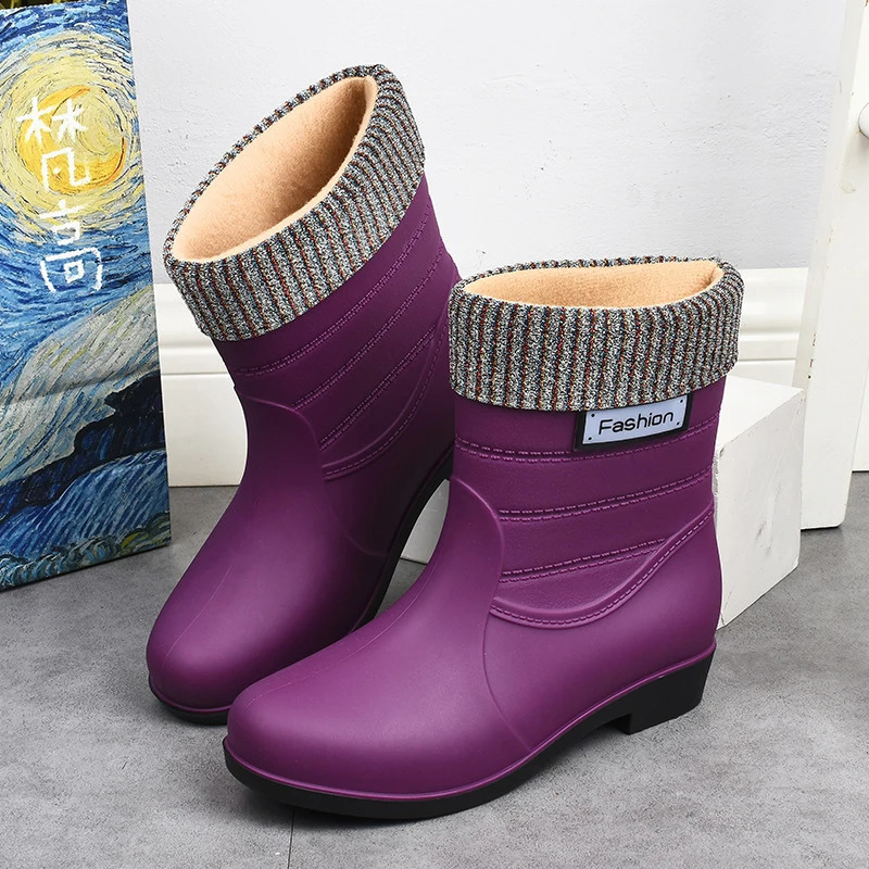 Outdoor Fashion Mid-calf Womens Non-slip Rain Boots Four Seasons Fashion Waterproof Non-slip Kitchen Work Rain Boots 250106