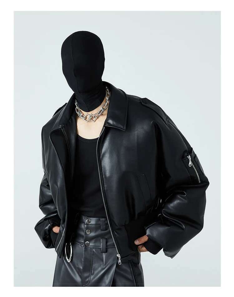 Women's Wear Autumn Winter Short Thick Warm Black Pu Leather Jacket Men With Long Sleeve Zipper Casual Designer Clothes