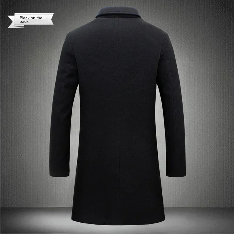 Men Long Cotton Coat 2024 Autumn Winter Wool Blend Pure Color Business Casual Slim Fit Windbreaker Jacket Fashion Clothing 250106