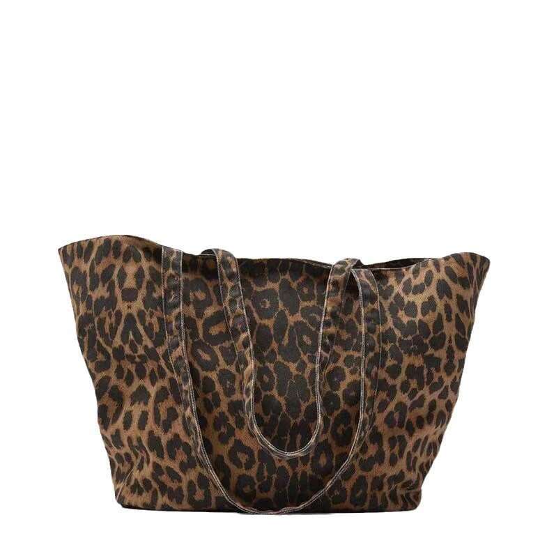Spring leopard print shoulder tote super ins free style large capacity shopping college tutoring bag