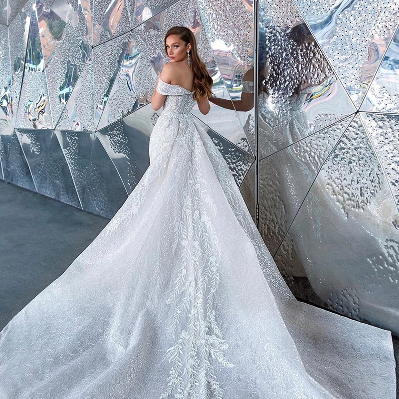 Mermaid Wedding Dress Off Shoulder Sleeveless Sequins Appliques Detachable Train Custom 2024 Bridal Gown