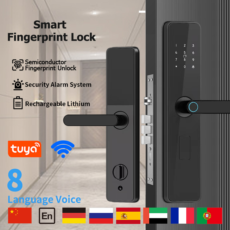 Minimalist Smart Door Lock - Durable Design & Integrated Tuya App Control via Bluetooth WiFi