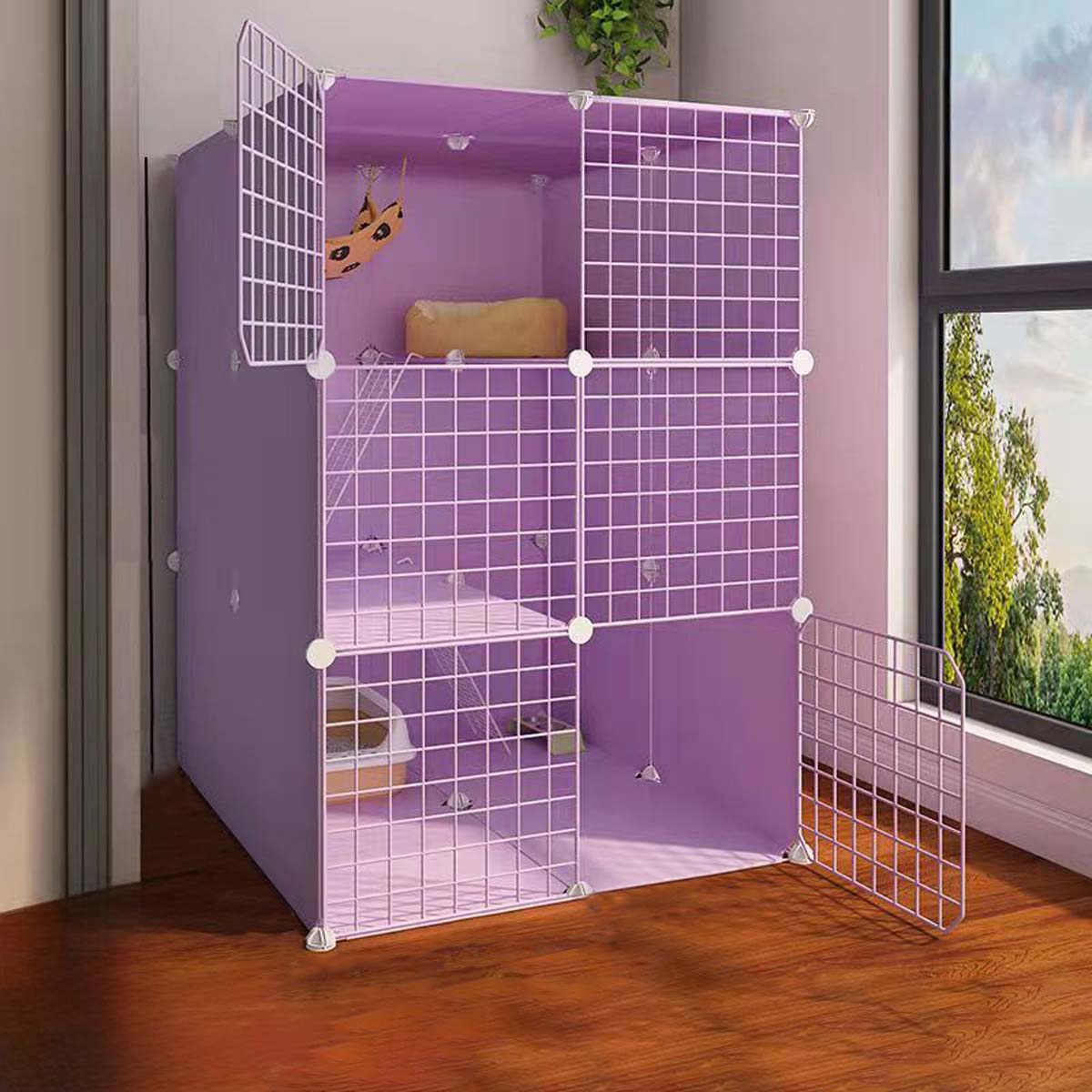 Spacious Triple Layer Cat Habitat for Domestic Cats - Safe & Sturdy Enclosed Playhouse
