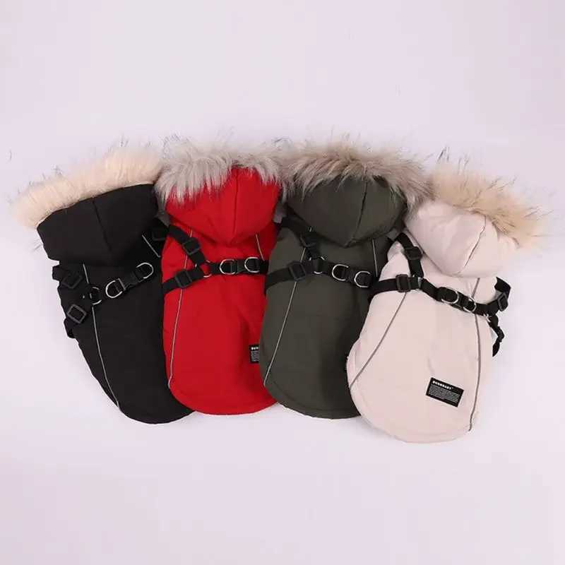 Fleece Lining Dog Hoodie with Harness Built in Warm Small Dog Jacket in Winter Puppy Coats with Hooded for Small Medium DogsXJ250109