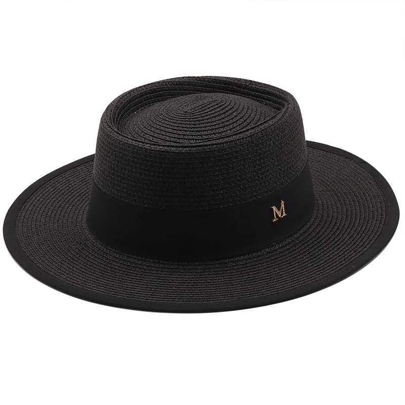 Summer sun hat for women fashionable girl straight hat ribbon bow beach hat casual grass flat top Panama hat bone go see hats X250109