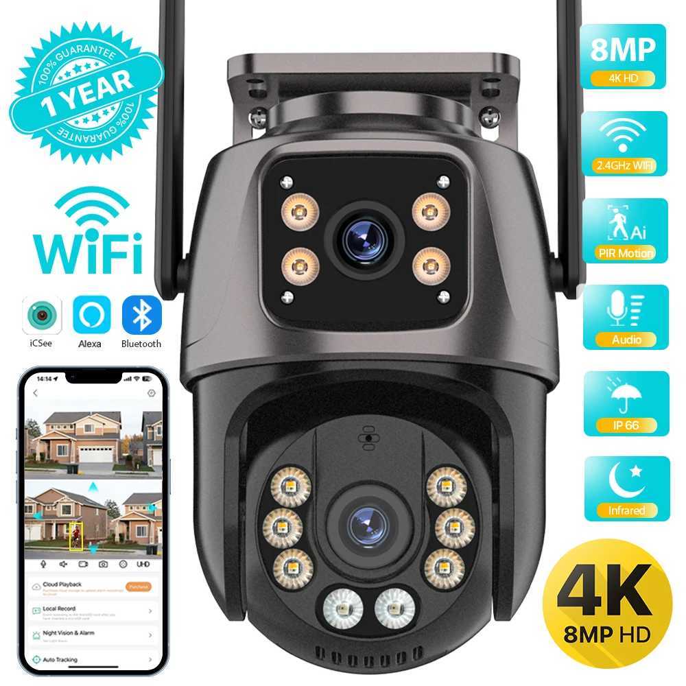 4K 8MP high-definition WiFi PTZ outdoor camera 4MP dual lens dual screen AI automatic tracking IP camera CCTV audio and video monitoring P2P iSee X250