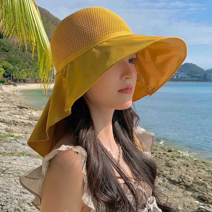 Summer Outdoor Mtifunctional Shawl Sun Hat Solid Color Silk Breathable Facial Sunshade Sun Hat Elegant Beach Vacation X250109