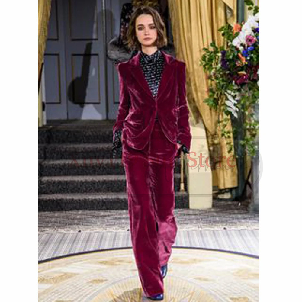 Chic and Elegant Woman Set Two Piece Korea Womens y Velvet Twopiece Commuting Wear Singlebreasted Suit Pants Sets 250106