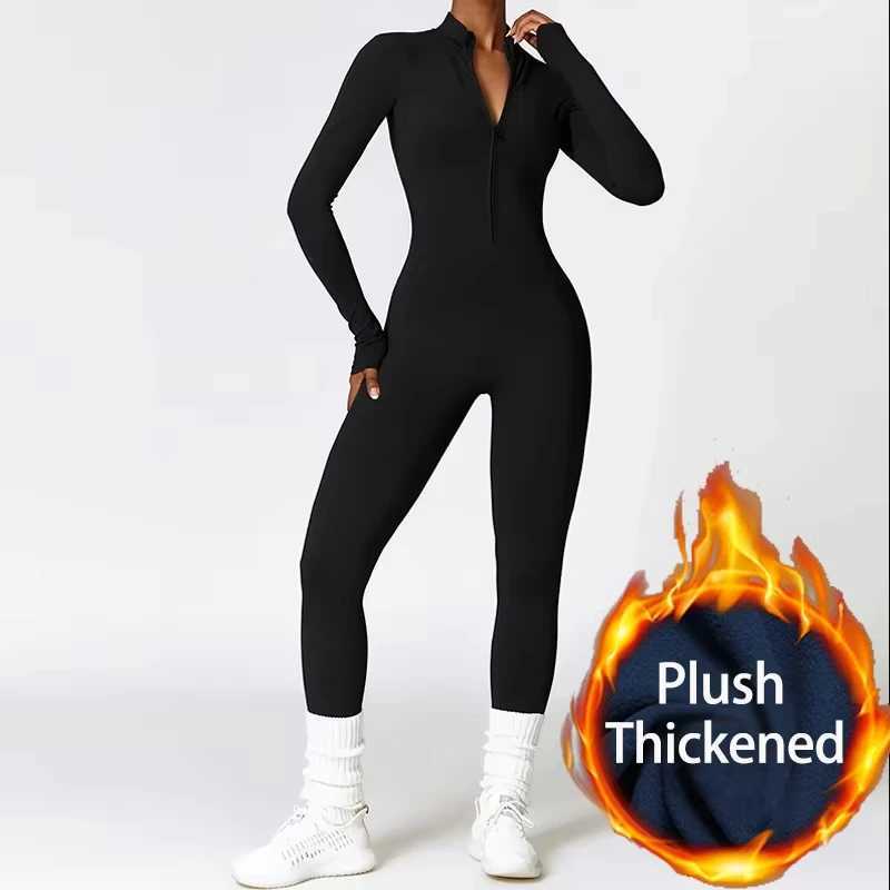 Winter Warm One-Piece Yoga Jumpsuits Sports Suit with Long Sleeves Fitness Sets Gym Wearing Bodysuit Womens Jumpsuit SportswearXJ250109