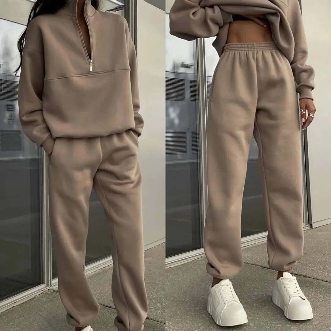 in Outwears Sweatshirt Winter Clothes Women Warm Suit Ladies Outfit Clothing Long Sleeve Zipup Top Casual Pants 2 Piece Set 250106