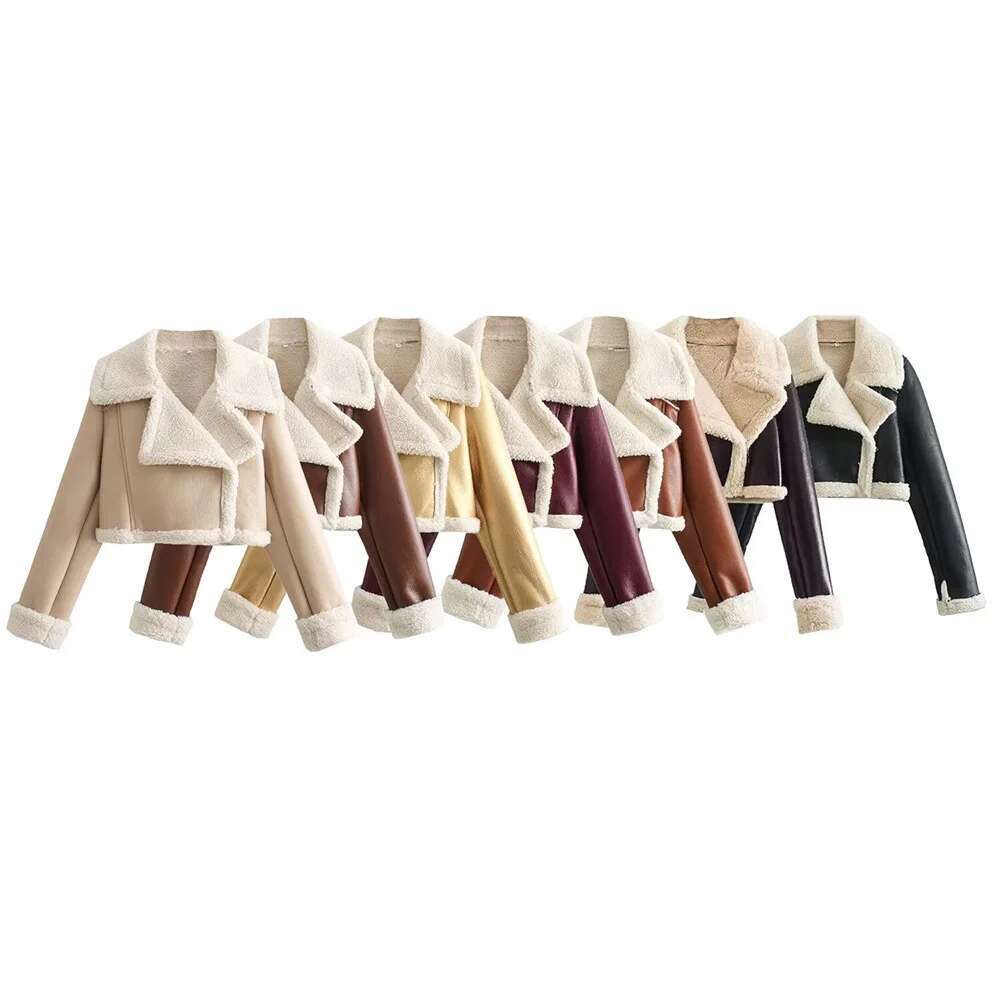Autumn/Winter New Style European American Double-Sided Loose Fit Zippered Cropped Women's Leather One-Piece Jacket