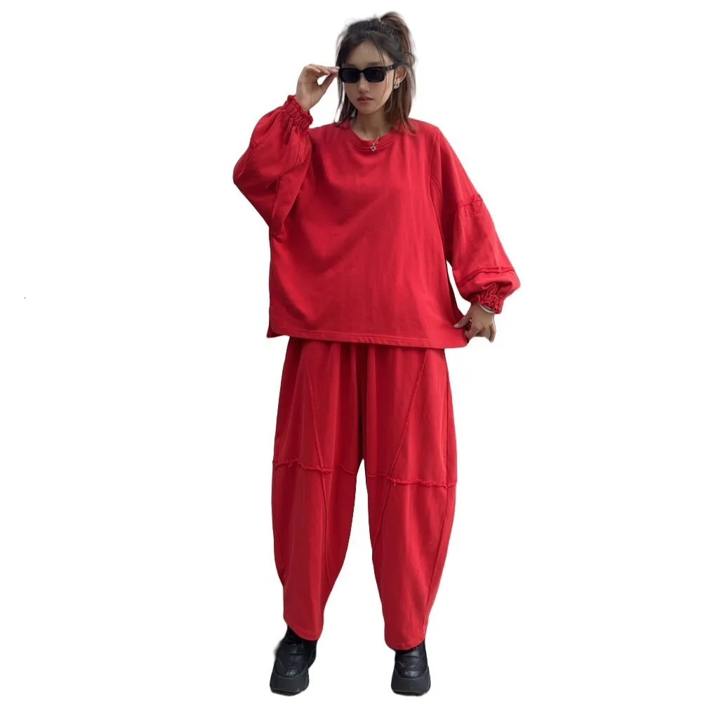 Vintage Fashion Long Sleeved Round Neck Loose Hoodie Casual Harem Pants Twopiece Set Spring Autumn Women ZF423 250106