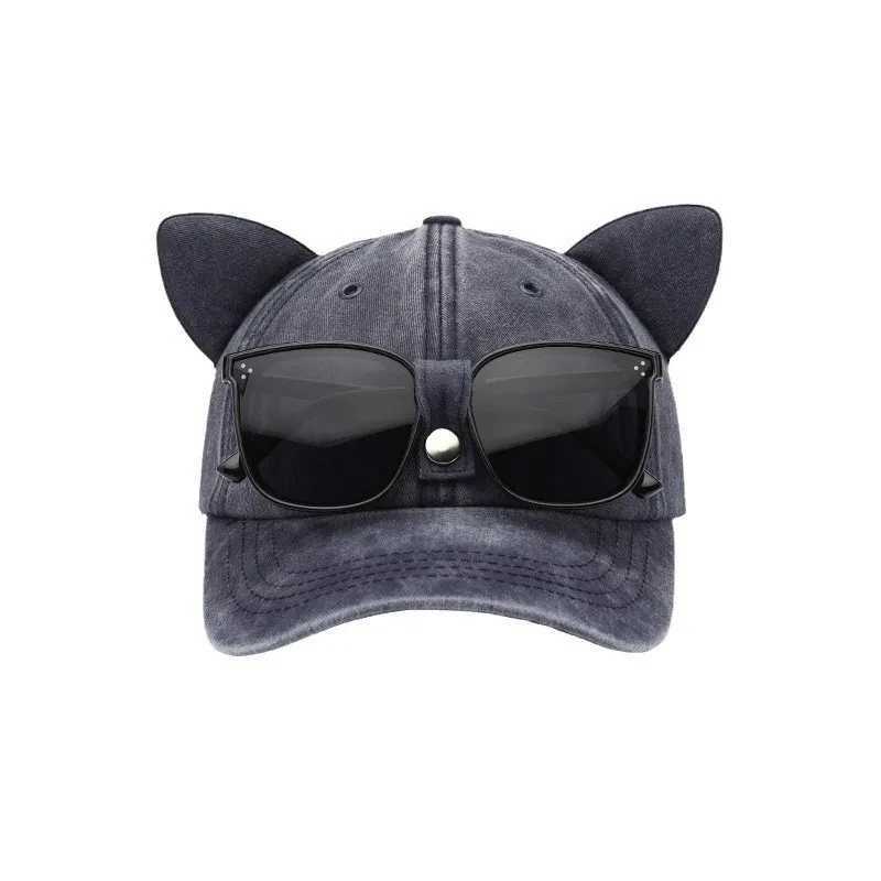 New cute Cats ears (Steamed cat-ear shaped bread) with baseball cap washed baseball cap adjustable outdoor sun hat unisex X250109