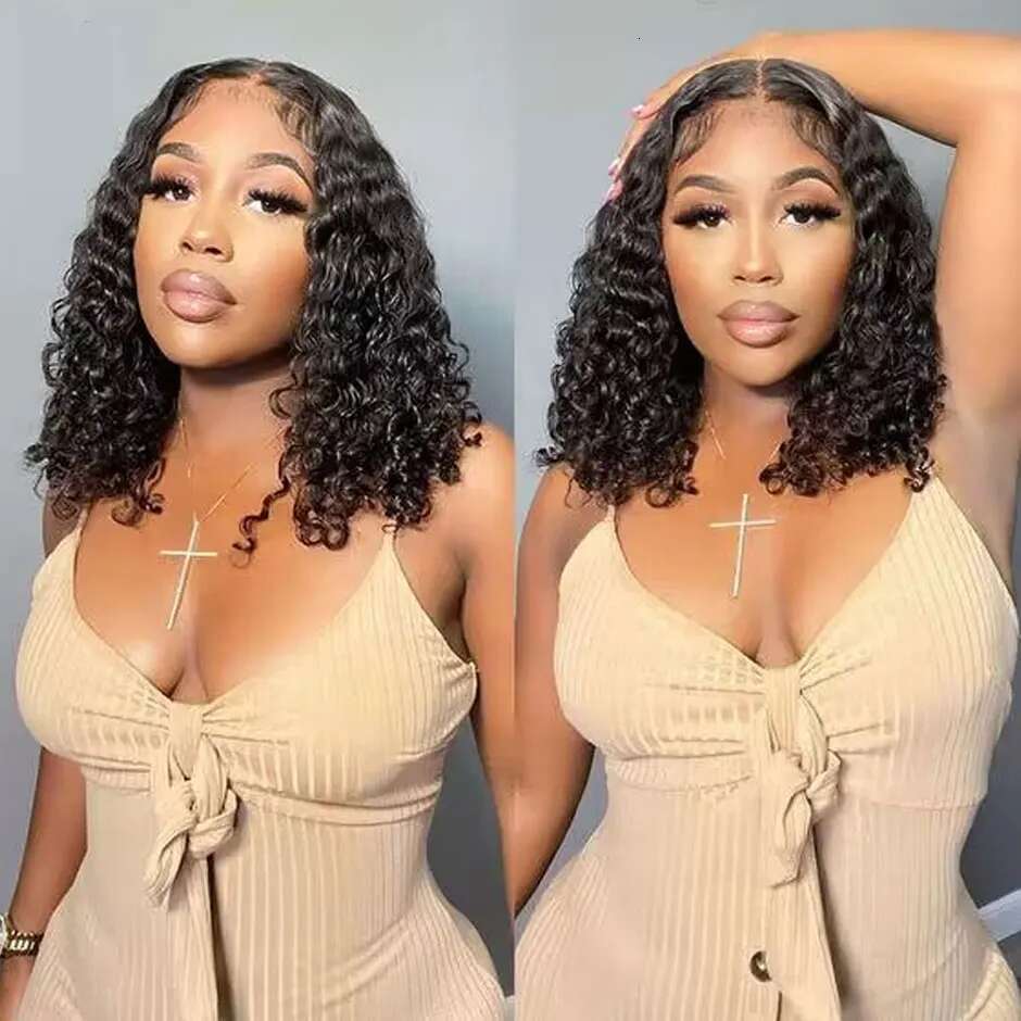Wave Bob 180% Wear Go Glueless 4X4 Pre-Cut Preplucked Lace Closure Wig Brazilian Deep Curly Human Hair Wigs