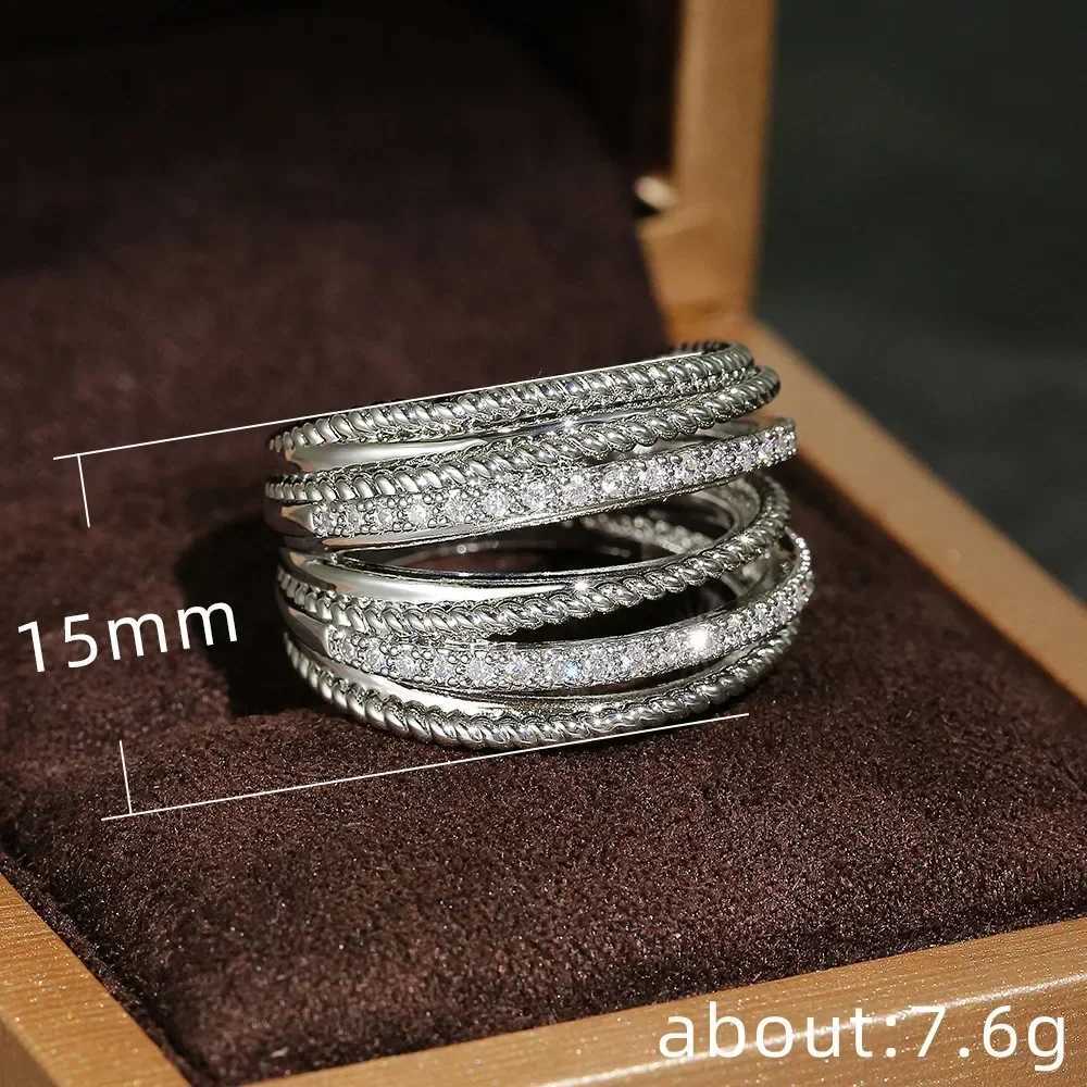 Popular gold multi-layer winding inlaid crystal rhinestone zircon womens metal ring W250109