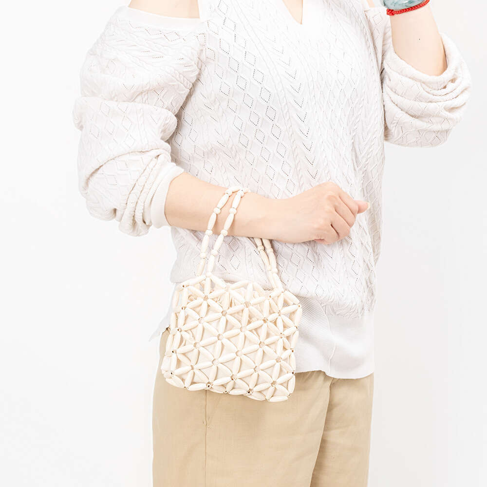 Enspt Foreign Trade Hand Woven Wooden Bead Bag Women, Summer Cross-Border Trend, Niche Design, Commuting Handbag For Women