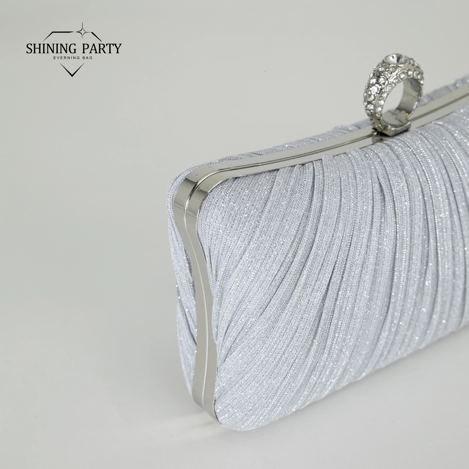 Party dinner clutch bag 2024 style ring bag large capacity evening dress clutch bag pleated glitter shoulder messenger bag 250106
