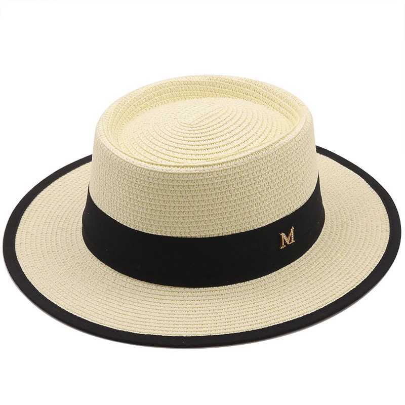 Summer sun hat for women fashionable girl straight hat ribbon bow beach hat casual grass flat top Panama hat bone go see hats X250109
